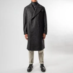 HARRIS WHARF LONDON MEN LONG PEACOAT PRESSED WOOL ANTHRACITE -jupiter shop 2022 09 09 15.17.40