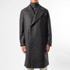 HARRIS WHARF LONDON MEN LONG PEACOAT PRESSED WOOL ANTHRACITE