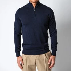 ADVERB MERINO 12 GG HALFZIP SWEATER NAVY