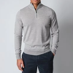 ADVERB MERINO 12 GG HALFZIP SWEATER LIGHT GREY