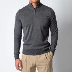ADVERB MERINO 12 GG HALFZIP SWEATER GREY