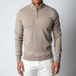 ADVERB MERINO 12 GG HALFZIP SWEATER BEIGE