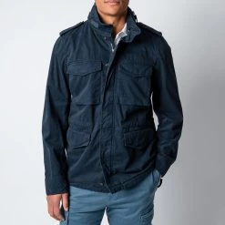 ASPESI COTTON GABARDINE MINIFIELD JACKET NAVY