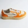 AUTRY LOW WOMAN LEATHER AND CANVAS SNEAKER WHITE/ORANGE