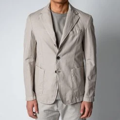 Barena PIERO COTTON LINEN JACKET LIGHT GREY
