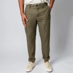 NN07 KARL LINEN TROUSERS KHAKI ARMY