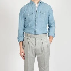 XACUS CHAMBRAY COWBOY SHIRT L.DENIM