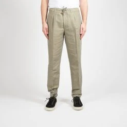 JUPITER X CAVALIERE COTTON LINEN DRAWSTRING TROUSER GREEN