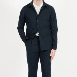 JUPITER X CAVALIERE COTTON SEERSUCKER OVERSHIRT NAVY