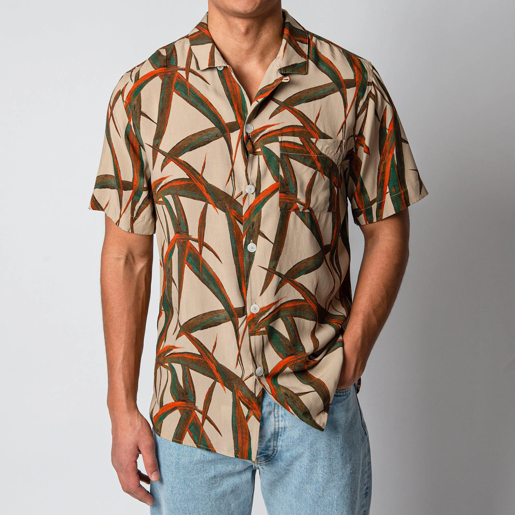 XACUS SHORT SLEEVE VINTAGE BOWLING SHIRT BEIGE 3 XACUS SHORT SLEEVE VINTAGE BOWLING SHIRT BEIGE