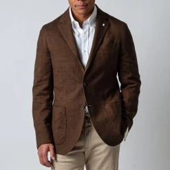 L.B.M.1911 JACK REG HERRINGBONE BLAZER BROWN