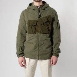 C.P. Company FLAT NYLON MIXED HOODED OVERSHIRT GREEN