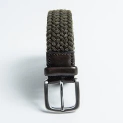 GAVAZZENI COLONIA WOOL BELT WITH LEATHER TRIMS MILITARY GREEN
