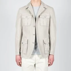 L.B.M.1911 HERRINGBONE SAFARI JACKET LIGHT GREY