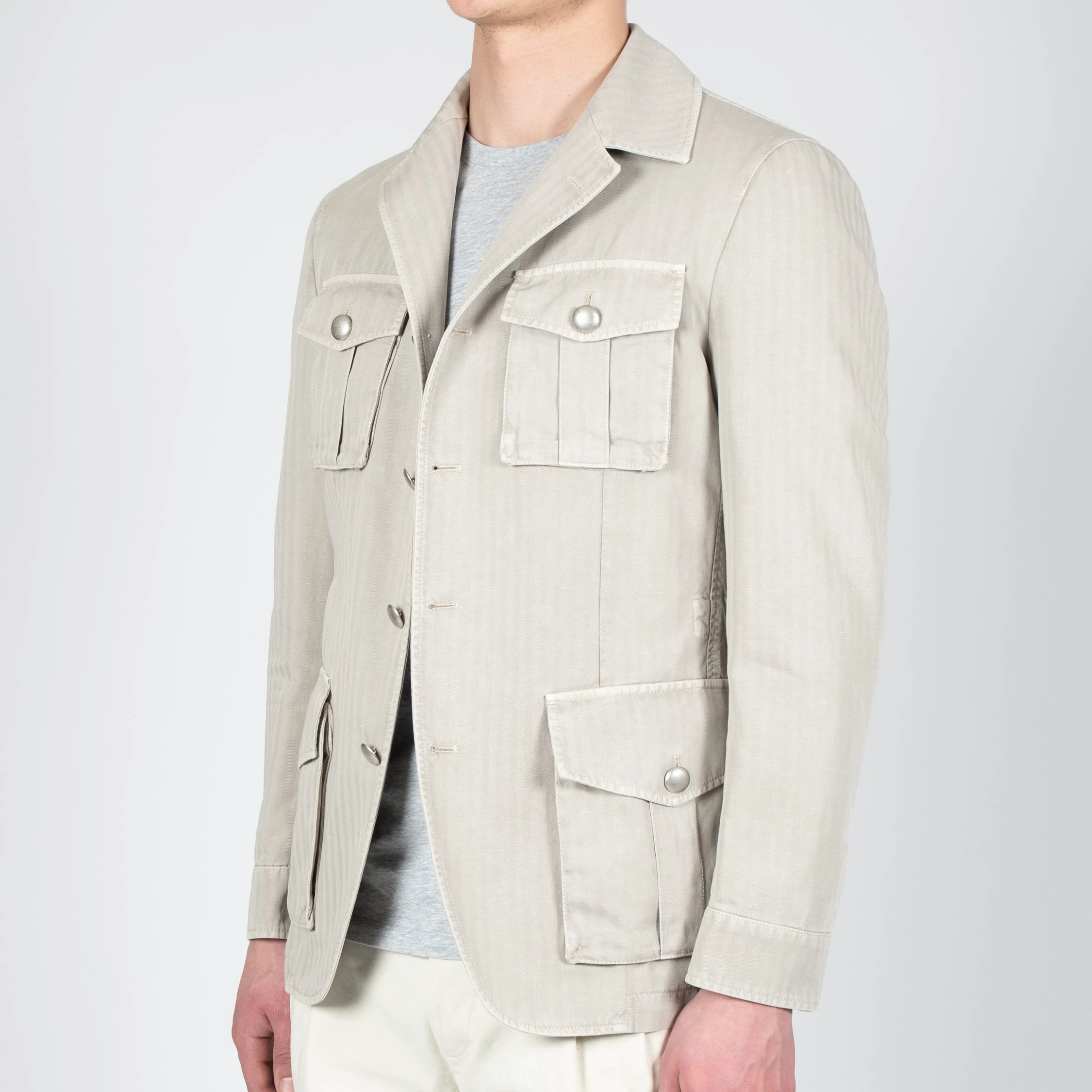 L.B.M.1911 HERRINGBONE SAFARI JACKET LIGHT GREY 5 L.B.M.1911 HERRINGBONE SAFARI JACKET LIGHT GREY - Bild 3