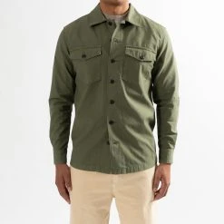 Tela Genova GRETO COTTON OVERSHIRT GREEN