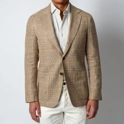 GAIOLA LUXURY COTTON LINEN GLEN PLAID BEIGE