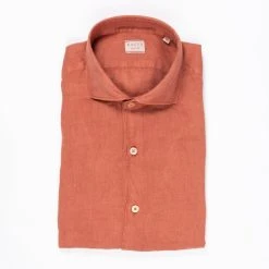 XACUS LINEN SHIRT 108 BRICK BROWN