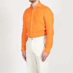 XACUS LINEN TINTO CAPO "OLD" SHIRT ORANGE -jupiter shop LINEN TINTO CAPO OLD SHIRT ORANGE SKJORTA XACUS Jupiter Kungsgatan Norrlandsgatan Stockholm 2