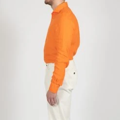 XACUS LINEN TINTO CAPO "OLD" SHIRT ORANGE -jupiter shop LINEN TINTO CAPO OLD SHIRT ORANGE SKJORTA XACUS Jupiter Kungsgatan Norrlandsgatan Stockholm 4