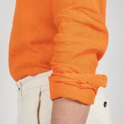 XACUS LINEN TINTO CAPO "OLD" SHIRT ORANGE -jupiter shop LINEN TINTO CAPO OLD SHIRT ORANGE SKJORTA XACUS Jupiter Kungsgatan Norrlandsgatan Stockholm 5