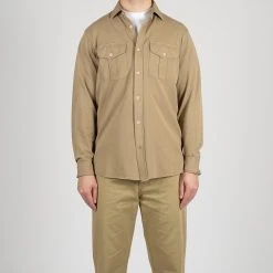 Filippo De Laurentiis LUXURY PIQUE JERSEY SHIRT WTIH POCKETS SAND