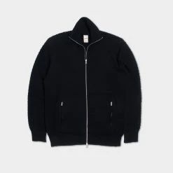 G.R.P LUXURY SPOTKNIT COTTON ZIP SWEATER NAVY