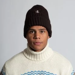 G.R.P LUXURY WOOL BEANIE WITH ANCHOR BROWN