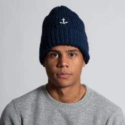 G.R.P LUXURY WOOL BEANIE WITH ANCHOR INDIGO