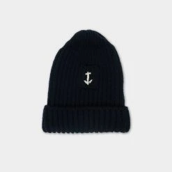 G.R.P LUXURY WOOL BEANIE WITH ANCHOR NAVY
