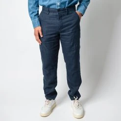 NN07 KARL LINEN TROUSERS NAVY BLUE
