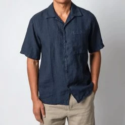 NN07 JULIO SS LINEN SHIRT NAVY BLUE