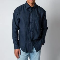 NN07 ADWIN LINEN SHIRT NAVY BLUE