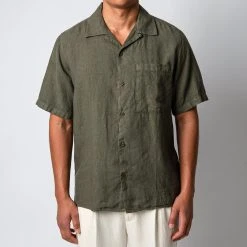 NN07 JULIO SS LINEN SHIRT KHAKI ARMY