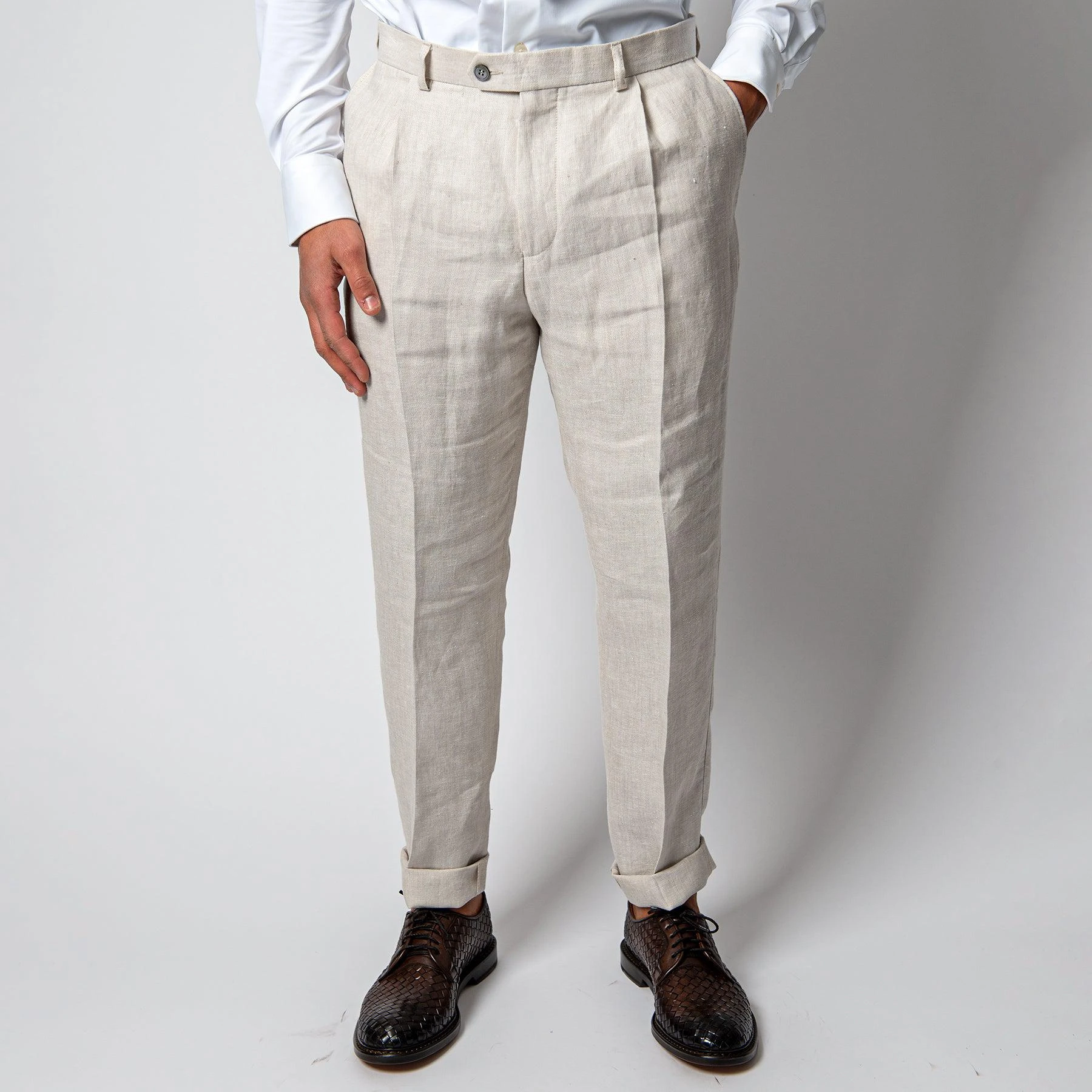 Oscar Jacobson DELON LINEN TROUSERS TRENCH BEIGE 3 Oscar Jacobson DELON LINEN TROUSERS TRENCH BEIGE
