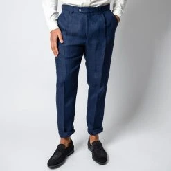 Oscar Jacobson DELON LINEN TROUSERS NAVY