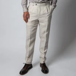 Oscar Jacobson DELON LINEN TROUSERS WHITE GRASS