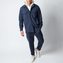 HARRIS WHARF LONDON SEERSUCKER COOLMAX OVERSHIRT NAVY BLUE -jupiter shop OVERSHIRTHARRISWHARF 1