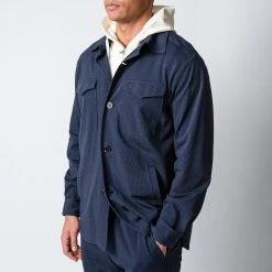 HARRIS WHARF LONDON SEERSUCKER COOLMAX OVERSHIRT NAVY BLUE -jupiter shop OVERSHIRTHARRISWHARF 3