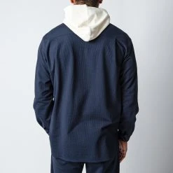 HARRIS WHARF LONDON SEERSUCKER COOLMAX OVERSHIRT NAVY BLUE -jupiter shop OVERSHIRTHARRISWHARF 5