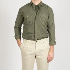 XACUS POPLIN SHIRT WITH BREAST POCKETS GREEN