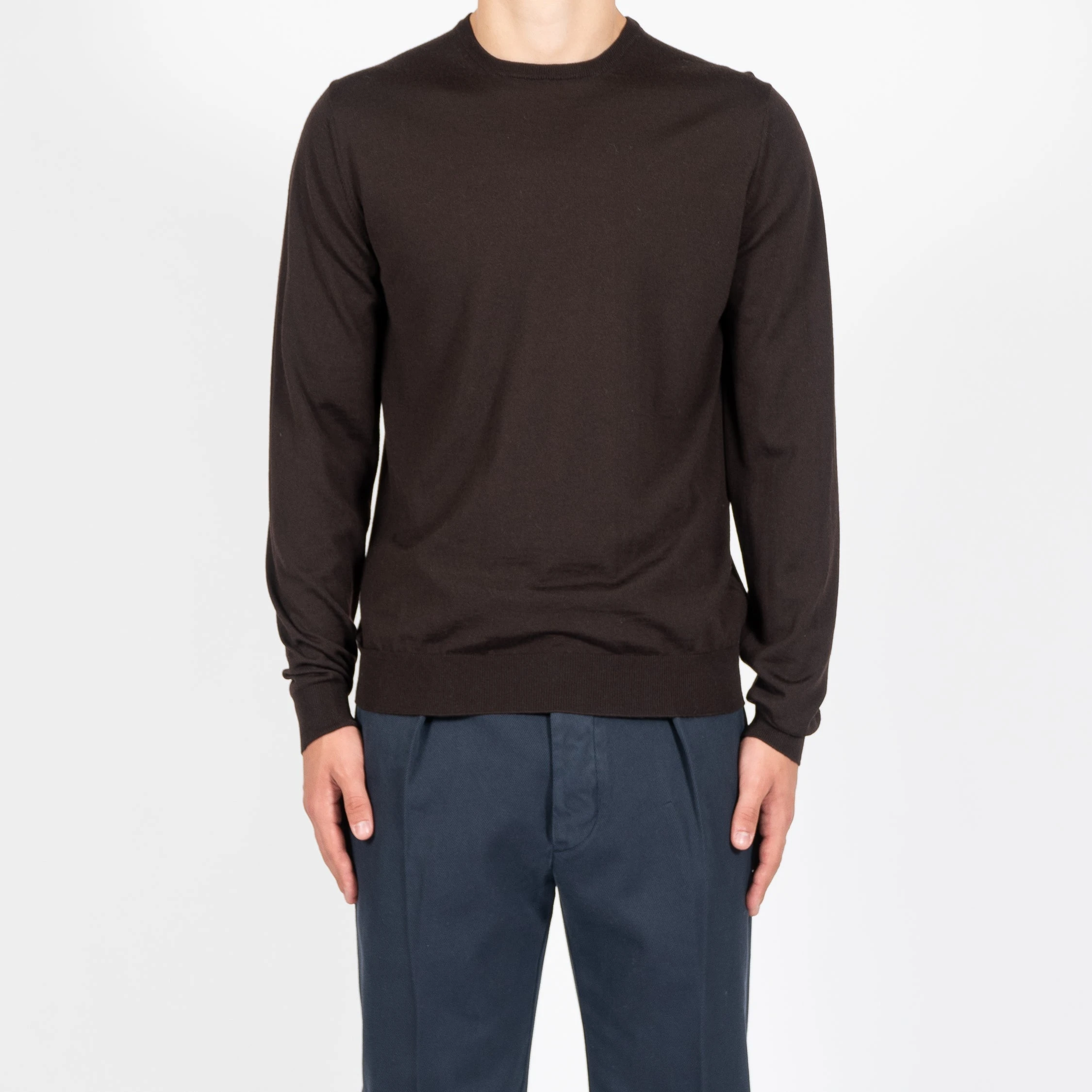 Filippo De Laurentiis ROYAL 120'S MERINO CREWNECK DARK BROWN 3 Filippo De Laurentiis ROYAL 120'S MERINO CREWNECK DARK BROWN