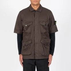 Stone Island SHORT SLEEVED OVERSHIRT BROWN