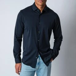 Filippo De Laurentiis LUXURY JERSEY SHIRT NAVY