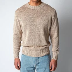 Filippo De Laurentiis KNITTED COTTON SWEATER TAUPE