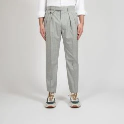 Lardini WOOL DOUBLE PLEAT TROUSERS GREY